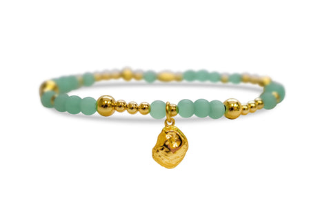 Aqua Sea Glass Gold Oyster Stretch Bracelet