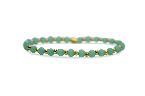 Aqua Sea Glass Gold Stretch Bracelet