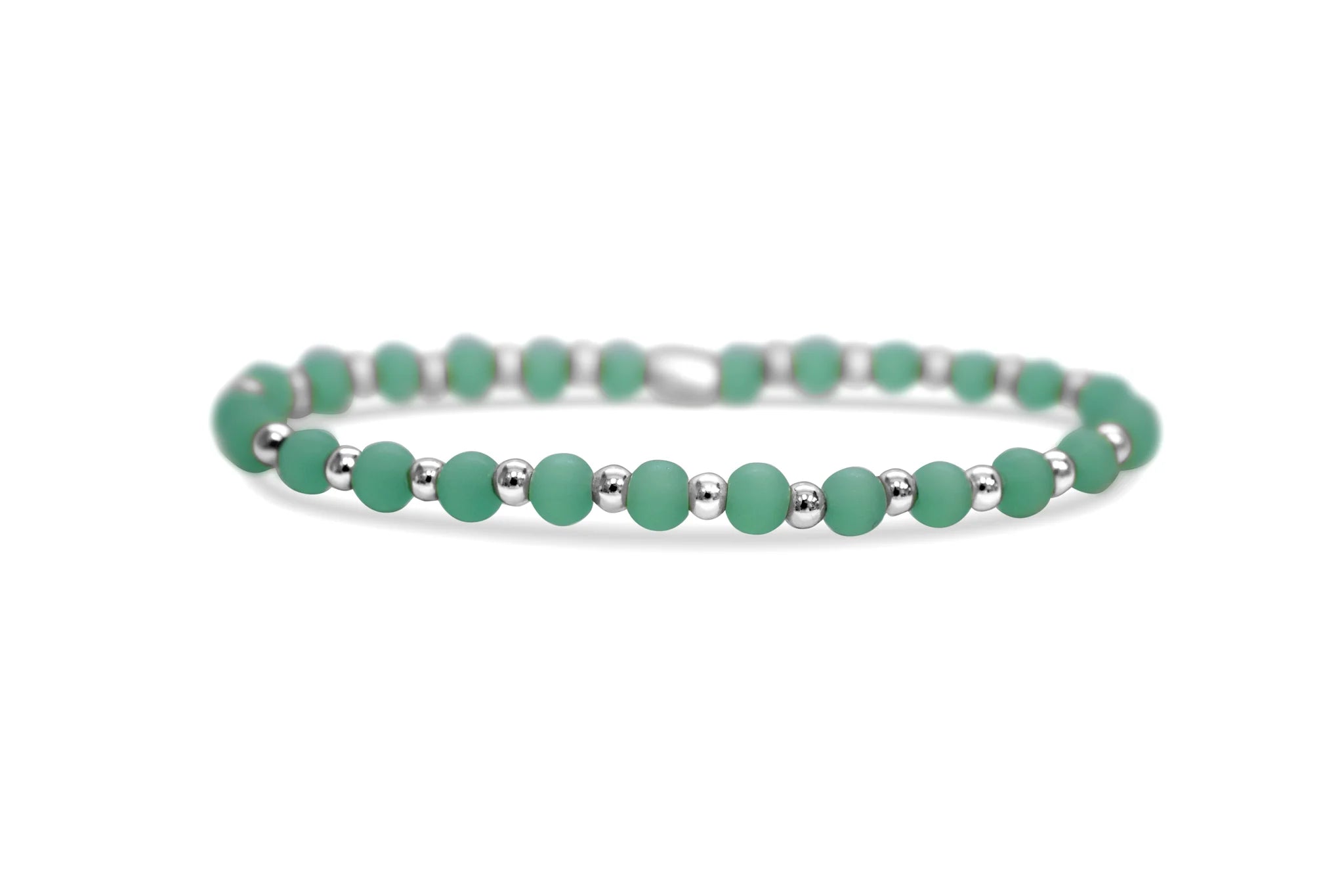 Aqua Sea Glass Silver Stretch Bracelet