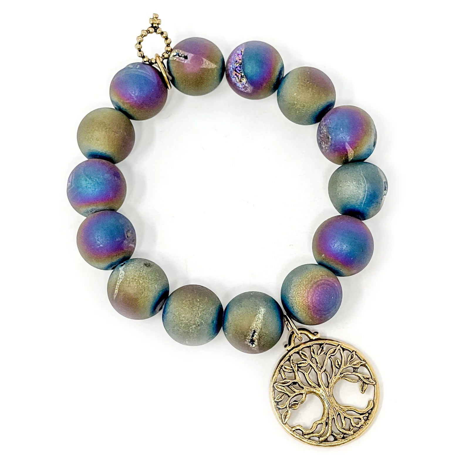 Blue Druzy Agate Tree of Life Bracelet