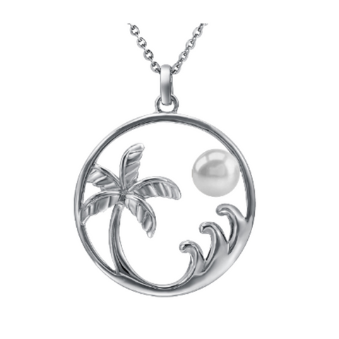 Palm Tree Wave Pendant Necklace