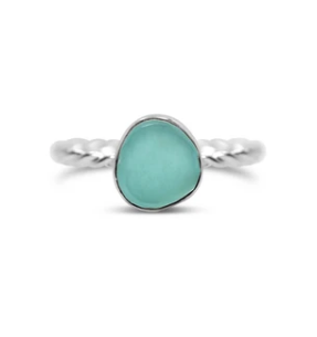 Aqua Sea Glass Rope Ring