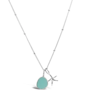 Aqua Sea Glass Starfish Necklace